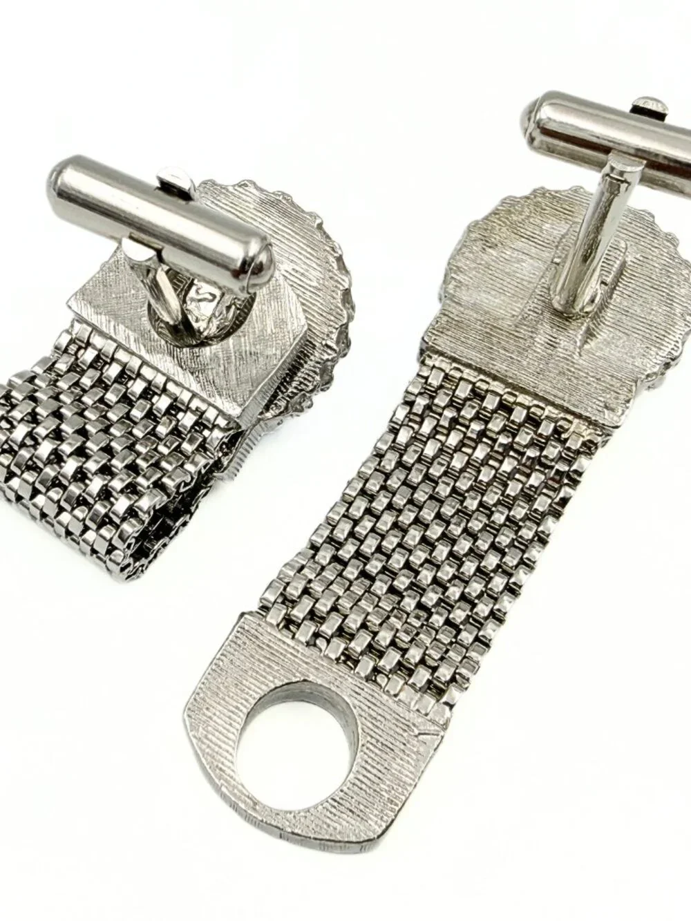 Charming Retro Style MCM Blue Thermoset Cab Silver Plated Mesh Cufflinks